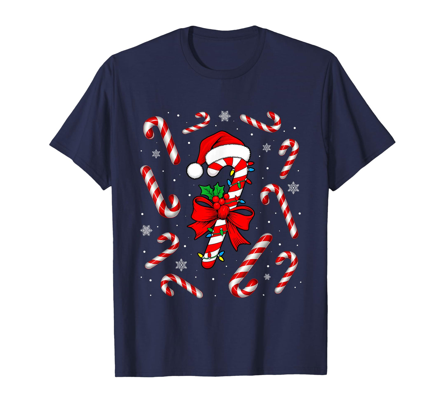 Funny Red and White Candy Cane Xmas Lights Santa Christmas T-Shirt