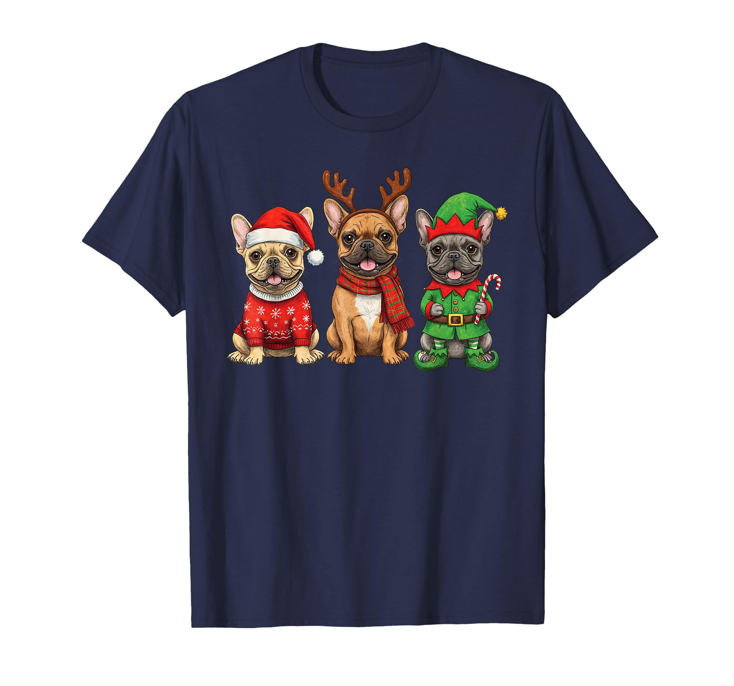 French Bulldog Christmas Lights Reindeer Santa Dog Lovers T-Shirt