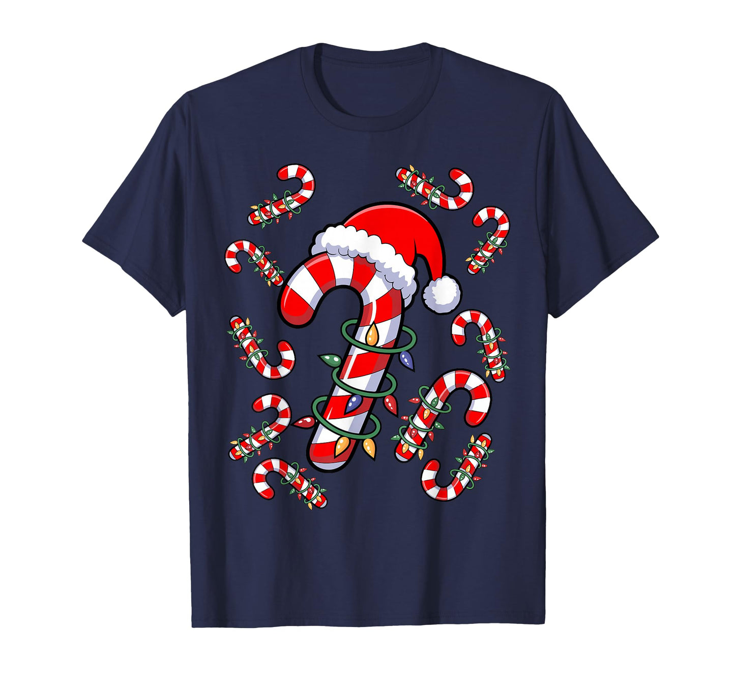 Red and White Candy Cane Santa Christmas Xmas Lights T-Shirt