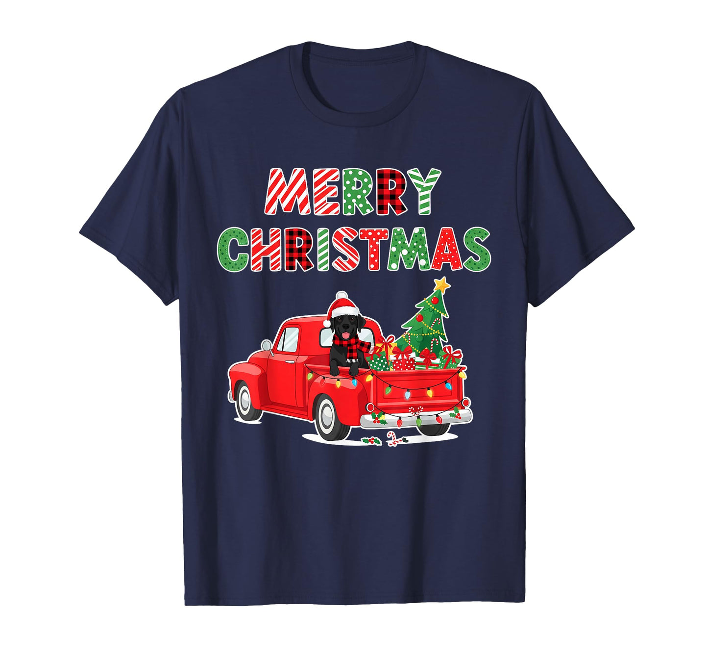 Merry Christmas Black Lab Labrador Red Truck Pajama Dog Xmas T-Shirt