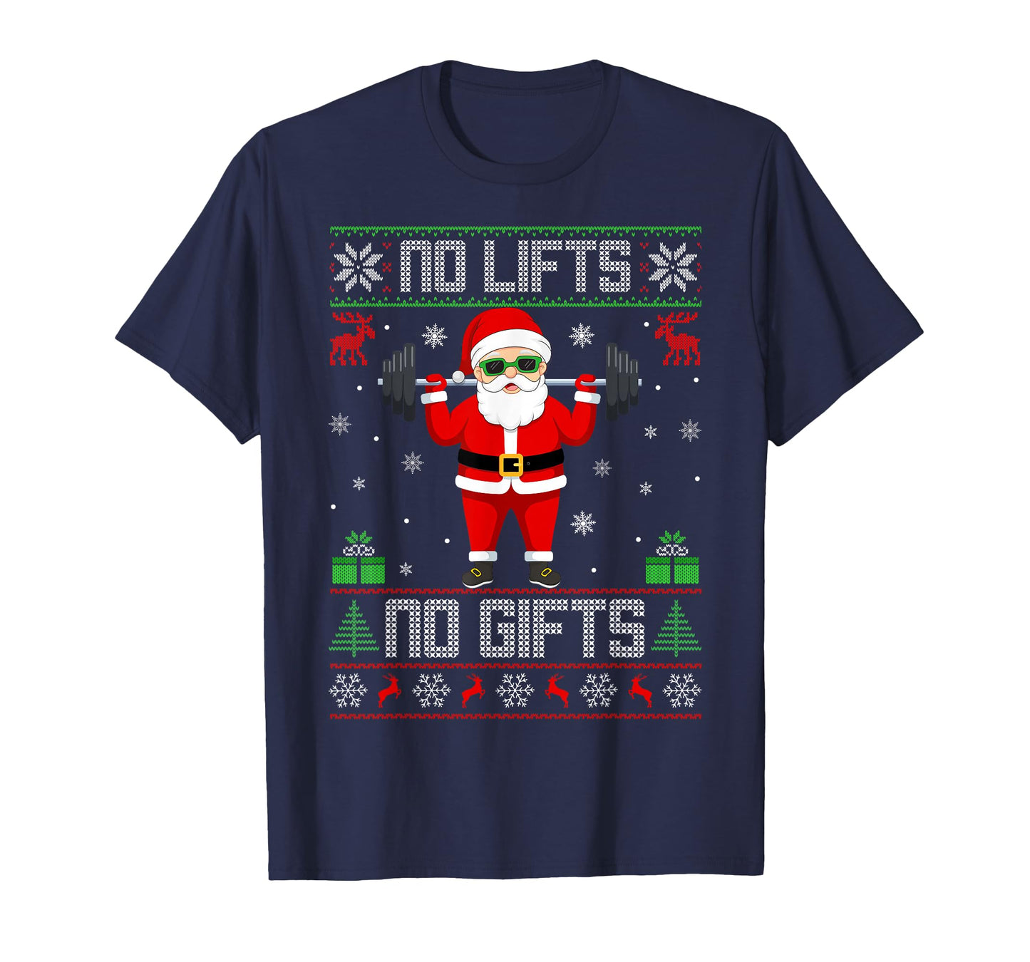 Weightlifting Workout Gym Santa Christmas Ugly Sweater Xmas T-Shirt