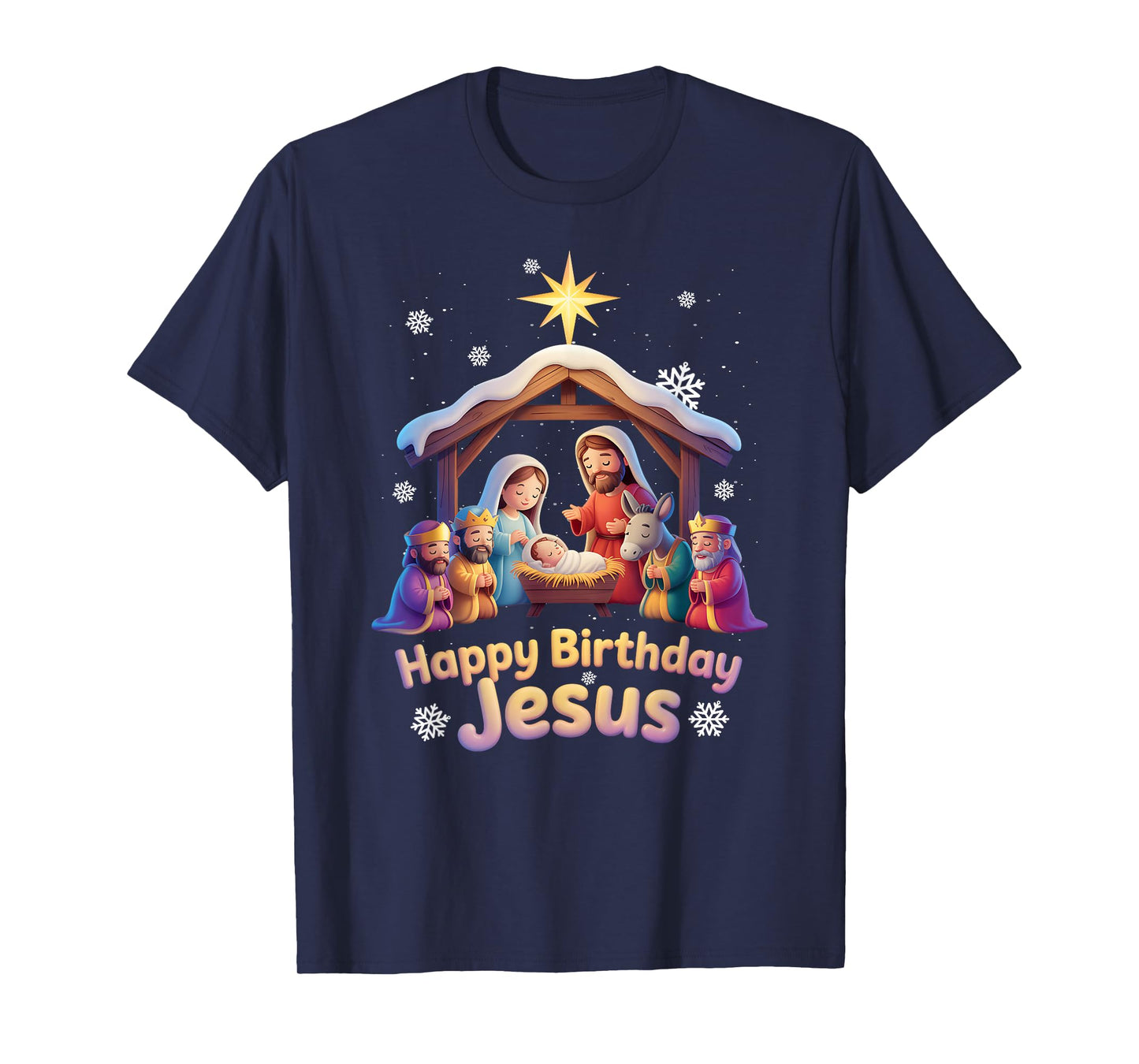Jesus Christ Nativity Scene Story Christmas Happy Birthday T-Shirt