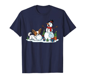 Funny Papillon Snowman Christmas Tree Xmas Womens Mens Kids T-Shirt