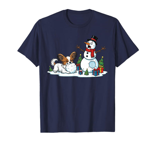 Funny Papillon Snowman Christmas Tree Xmas Womens Mens Kids T-Shirt