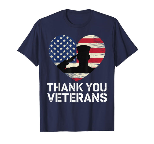 Thank You Veterans Day American Flag Heart Patriotic Hero T-Shirt