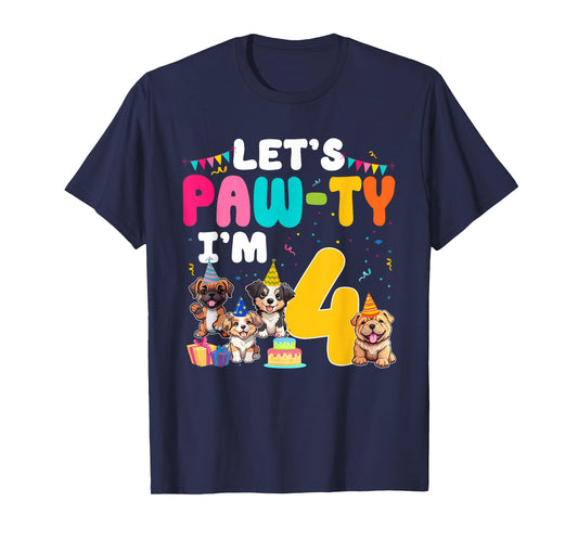 Let's Pawty I'm 4 Year Old Dog Lover 4th Birthday Party T-Shirt