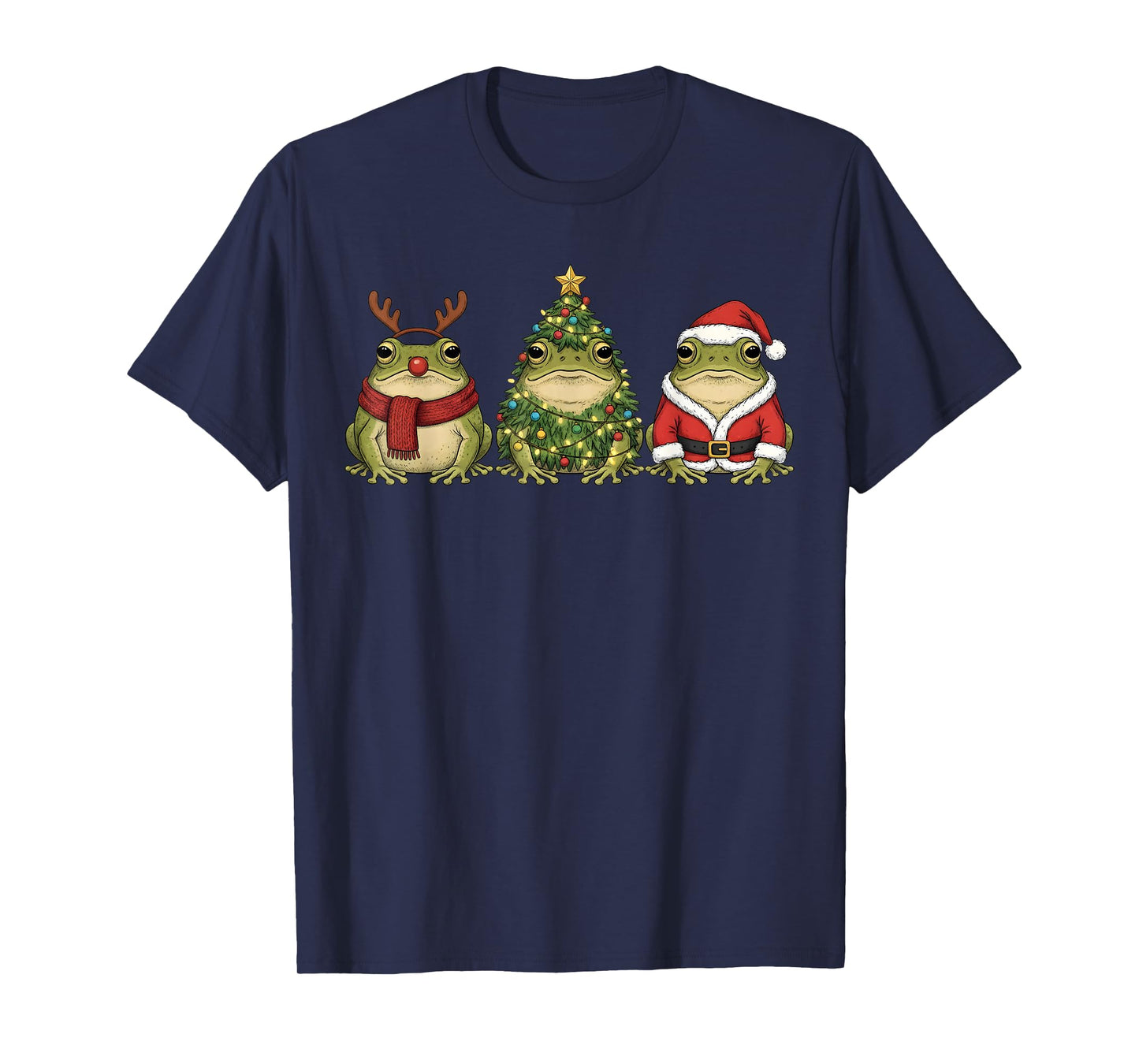 Retro Christmas Desert Rain Frog Santa Reindeer T-Shirt