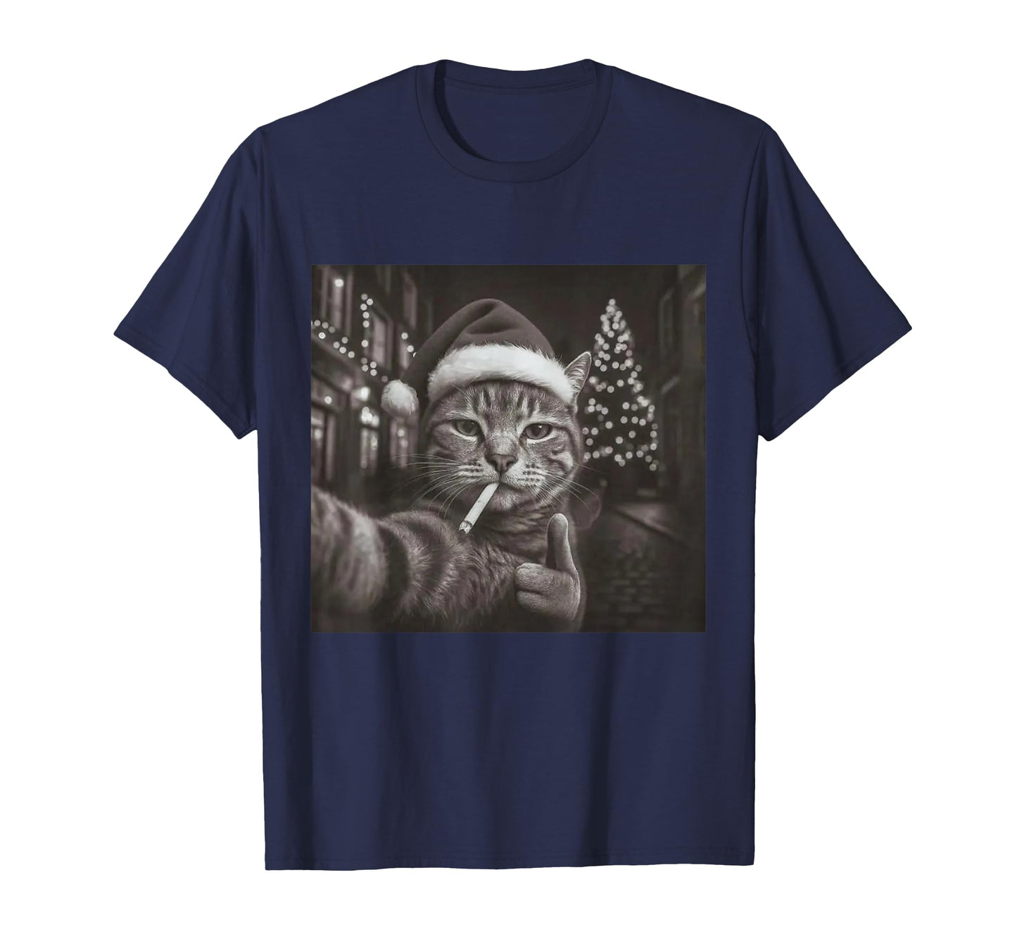 Christmas Smoking Cat Meme Funny Cigarette Cat Animal Lovers T-Shirt