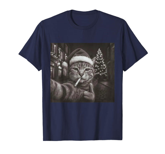 Christmas Smoking Cat Meme Funny Cigarette Cat Animal Lovers T-Shirt
