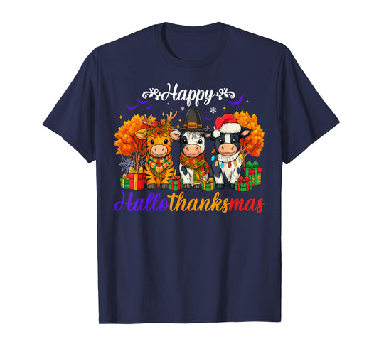 Happy HalloThanksMas Cows Gifts for Farmer T-Shirt
