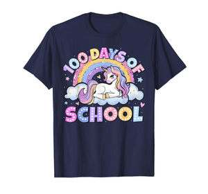 Happy 100 Days of School Unicorn Rainbow Boy Girl Teacher T-Shirt