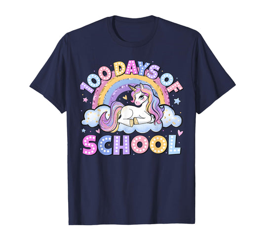 Happy 100 Days of School Unicorn Rainbow Boy Girl Teacher T-Shirt