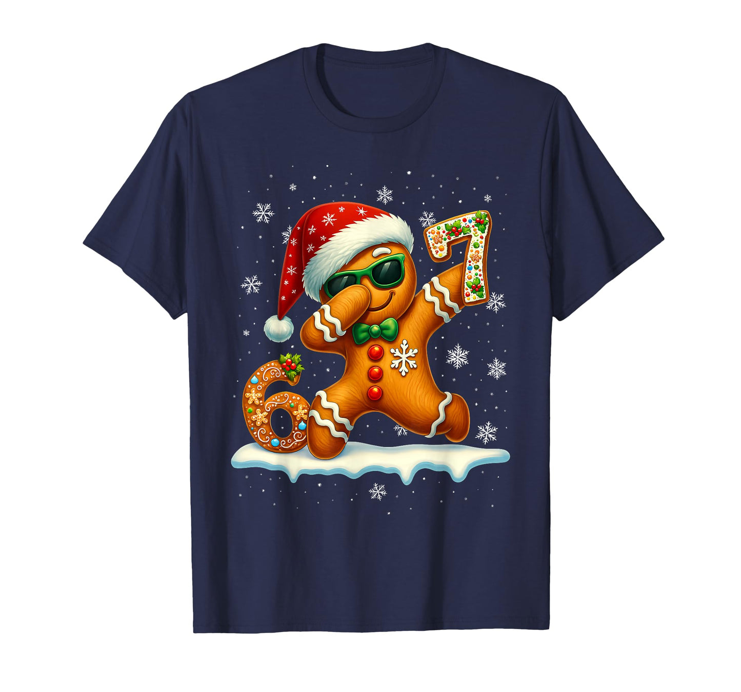 Funny Gingerbread Six Seven 67 Ice Cream Drip Christmas Boys T-Shirt