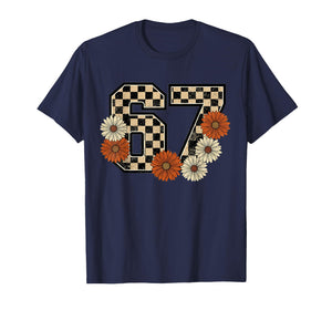 6 7 Retro Fall Meme Checkerboard Tee Haunted by 67 Six Seven T-Shirt