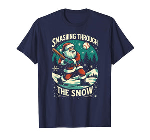 Christmas Baseball Player Santa, Smashing Through The Snow T-Shirt