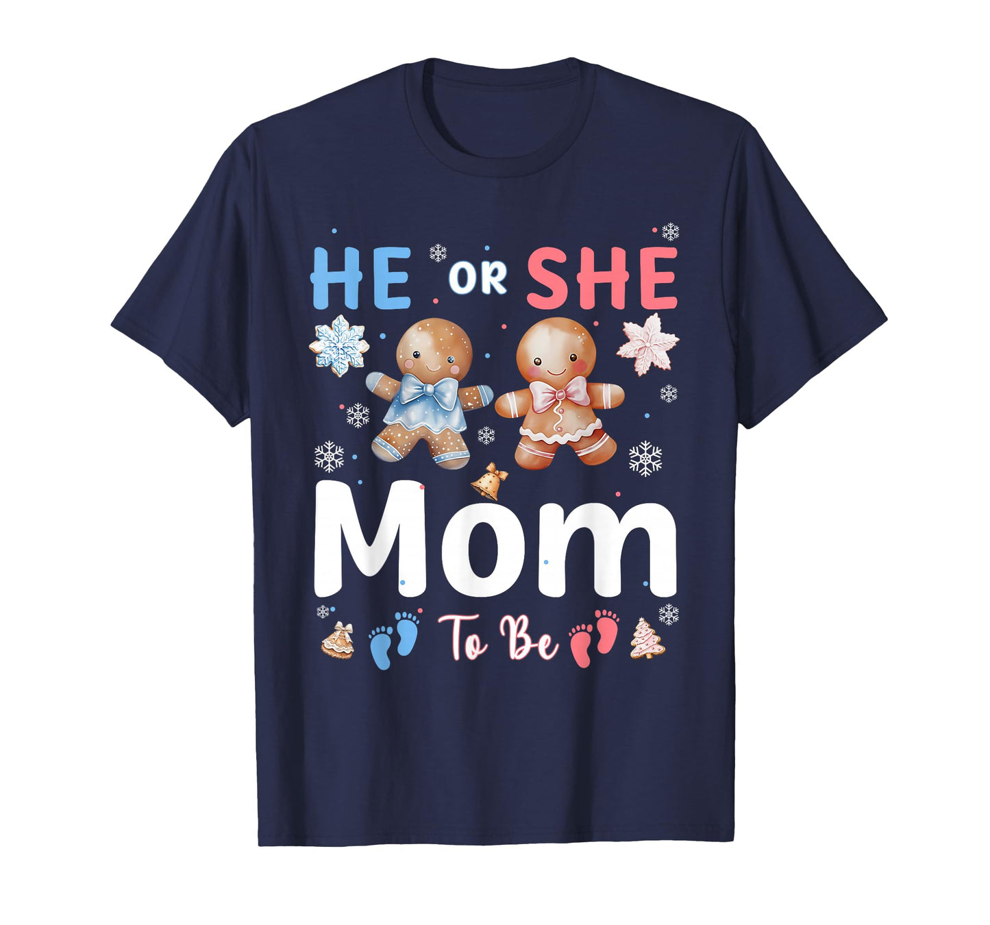 He or She Mom to Be Christmas Gingerbread Gender Reveal T-Shirt