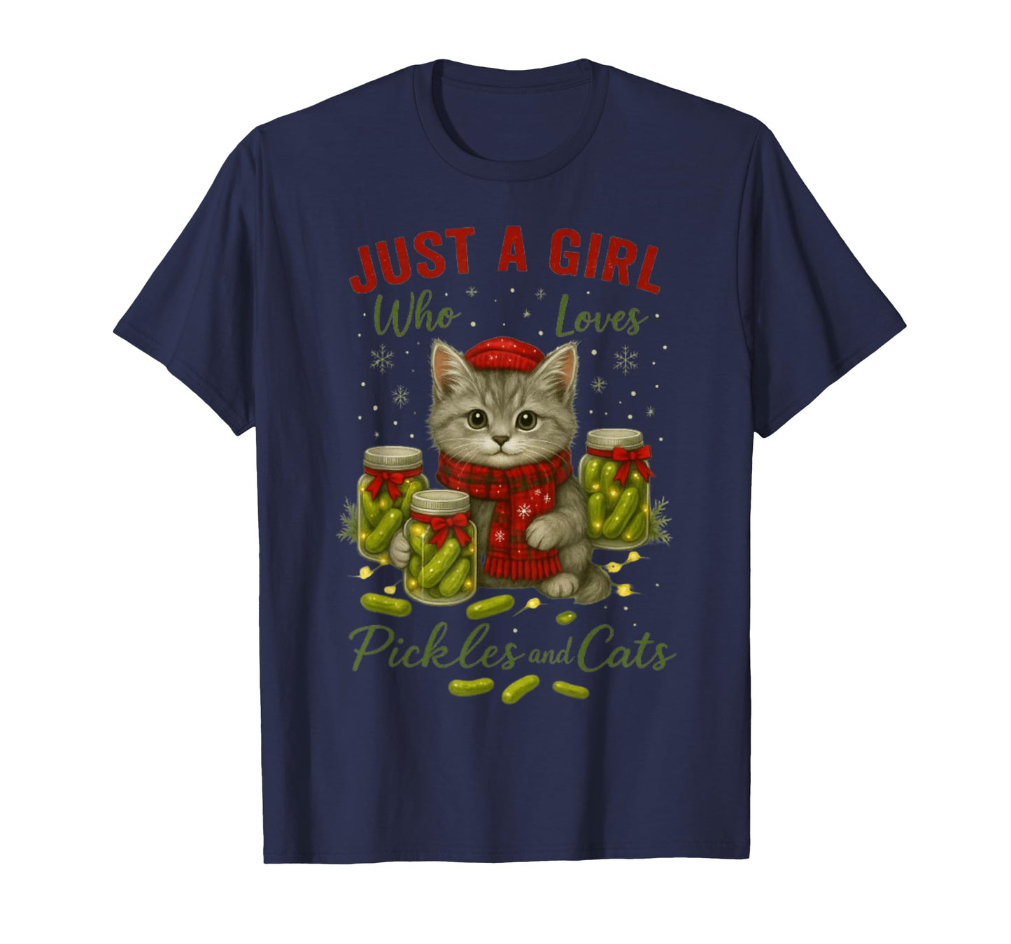 Just a Girl Who Loves Pickles and Cats Christmas T-Shirt