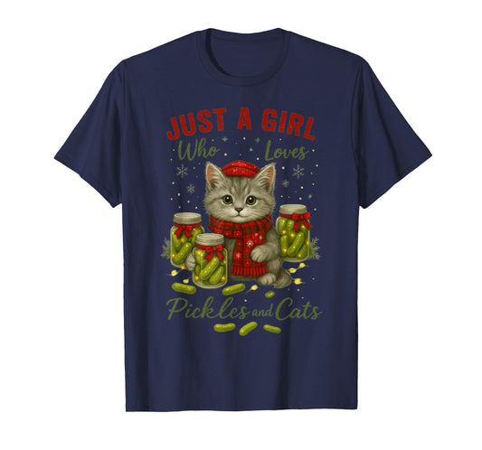 Just a Girl Who Loves Pickles and Cats Christmas T-Shirt