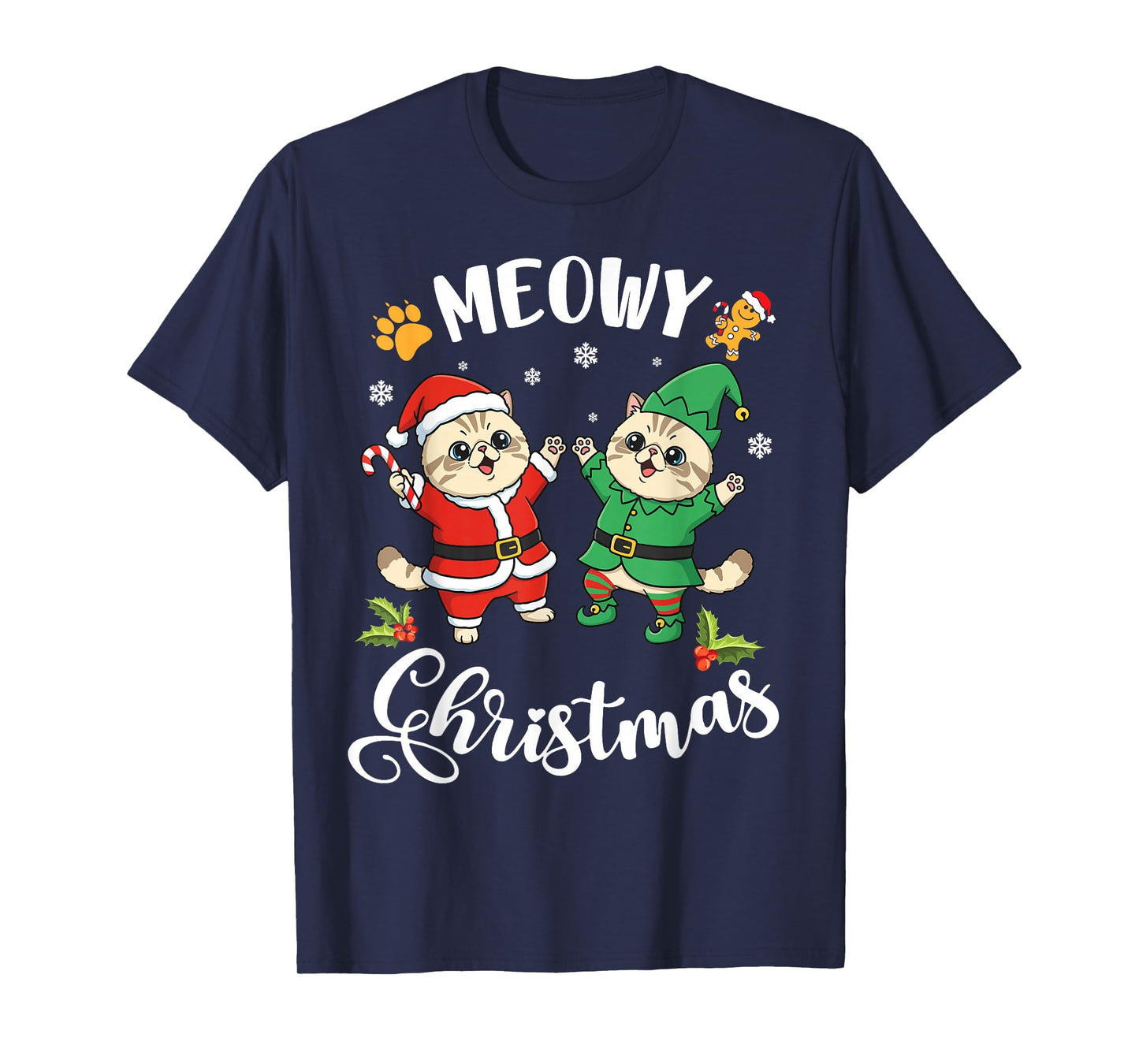 Exotic Shorthair Cats Dancing Together Meowy Christmas Day T-Shirt