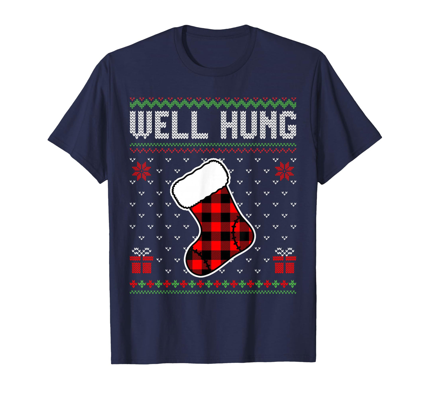Retro Well Hung Ugly Christmas Sweater Couples Matching Xmas T-Shirt