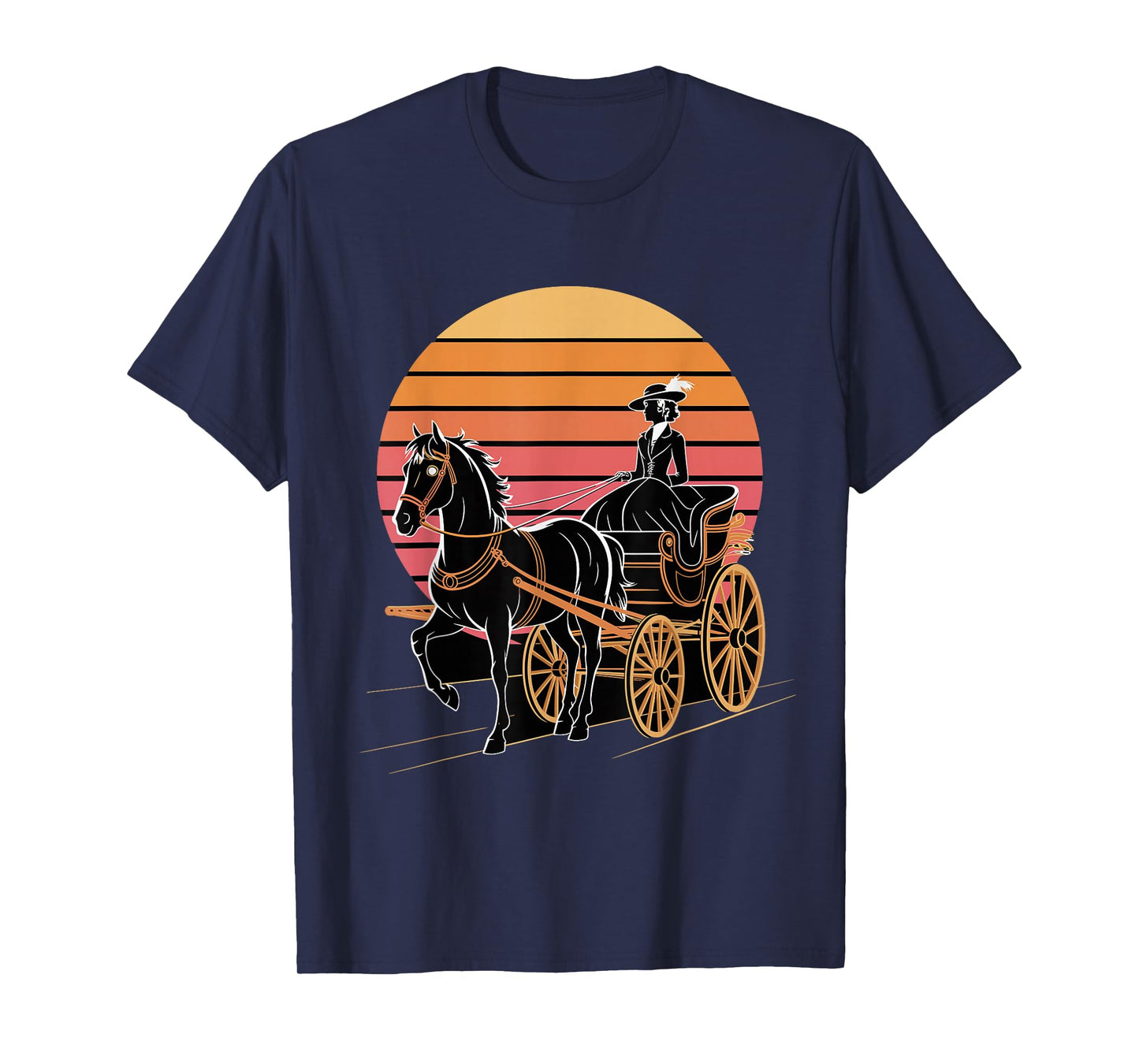 Victorian Lady Horse Carriage Retro Sunset T-Shirt