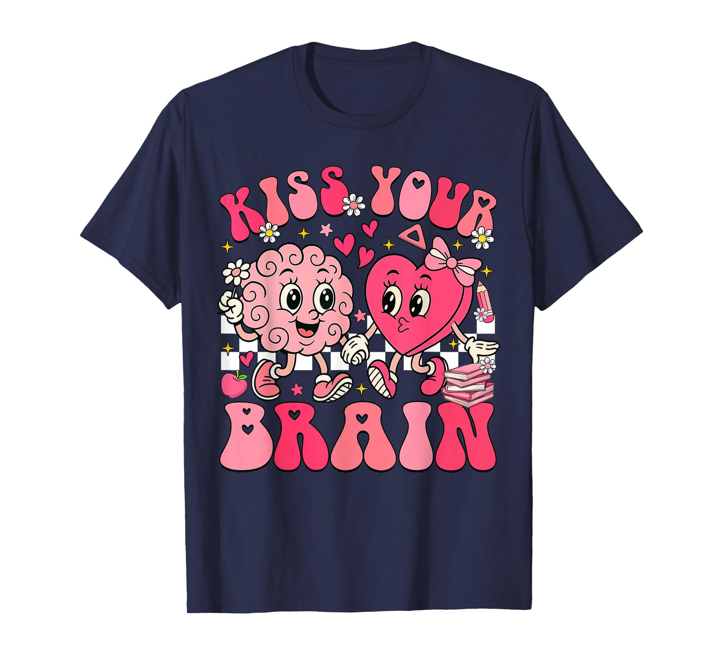 Kiss Your Brain Retro Valentines Day Teacher Squad Heart Kid T-Shirt