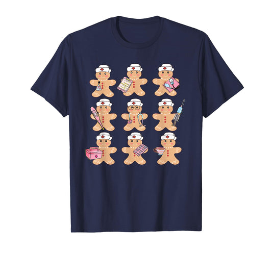 Cute Nurse Gingerbread Christmas Design Holiday Medical Art T-Shirt