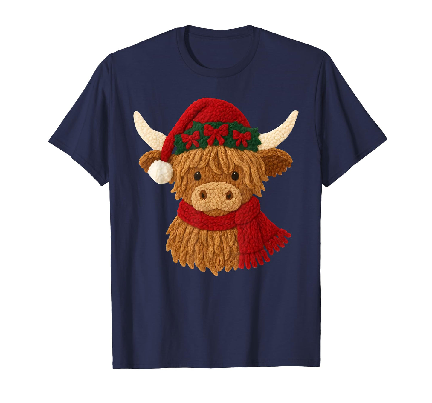 Crochet Highland Cow Christmas Winter Girly Kids Toddler T-Shirt