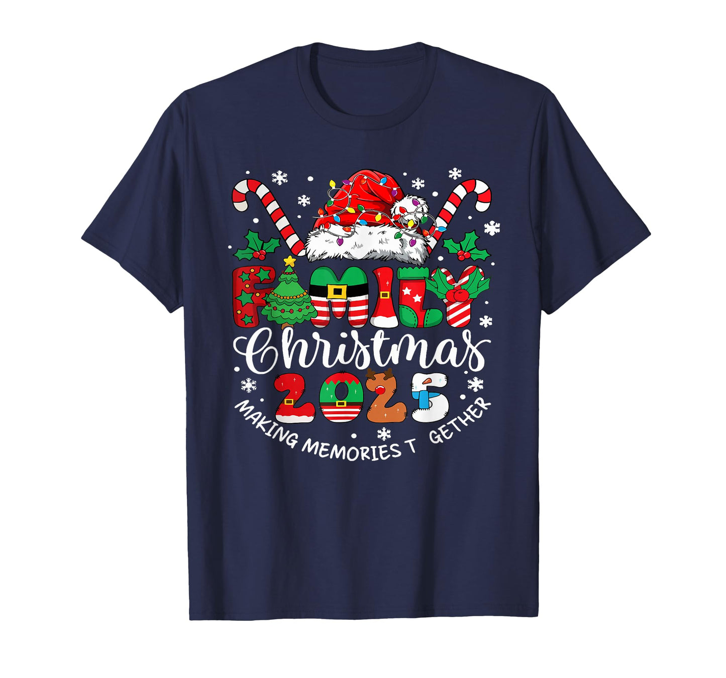 Family Christmas 2025 Matching Santa Hat Xmas Crew Pajamas T-Shirt