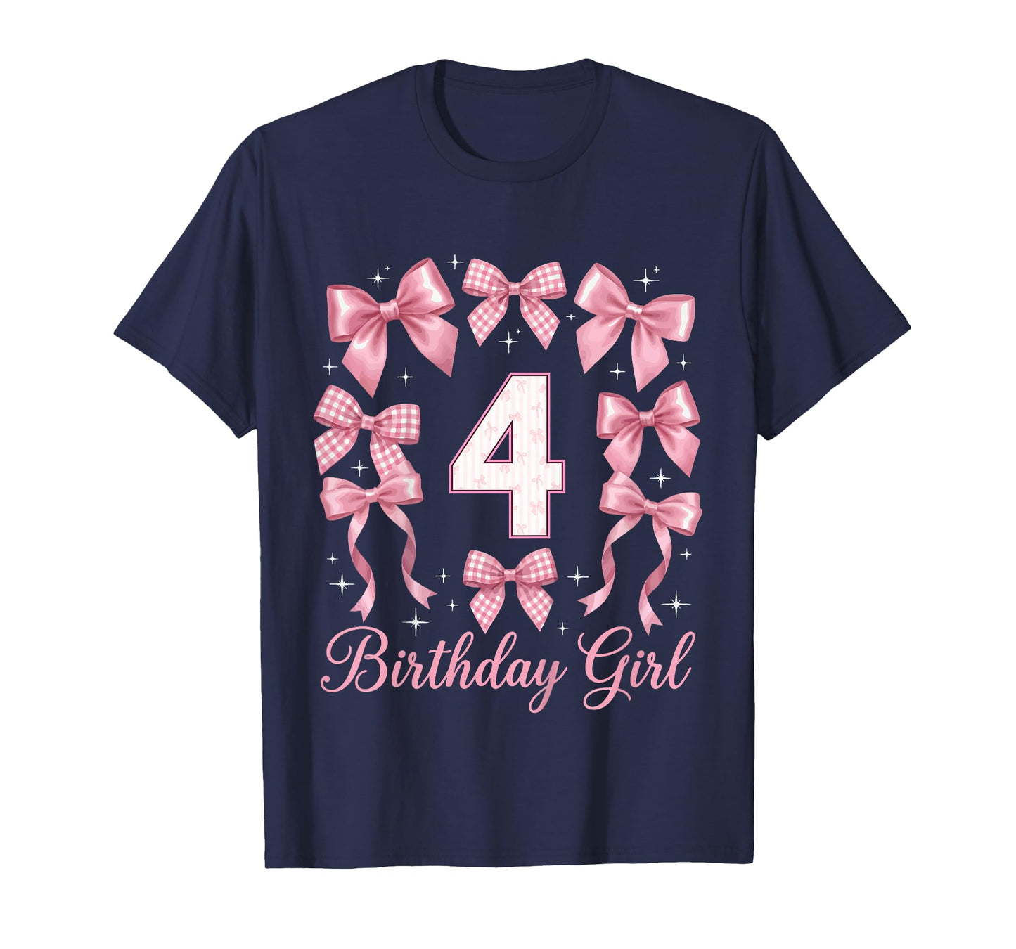 Kids 4th Birthday Shirt Girl Coquette Bow Kids Four 4 Year Old T-Shirt