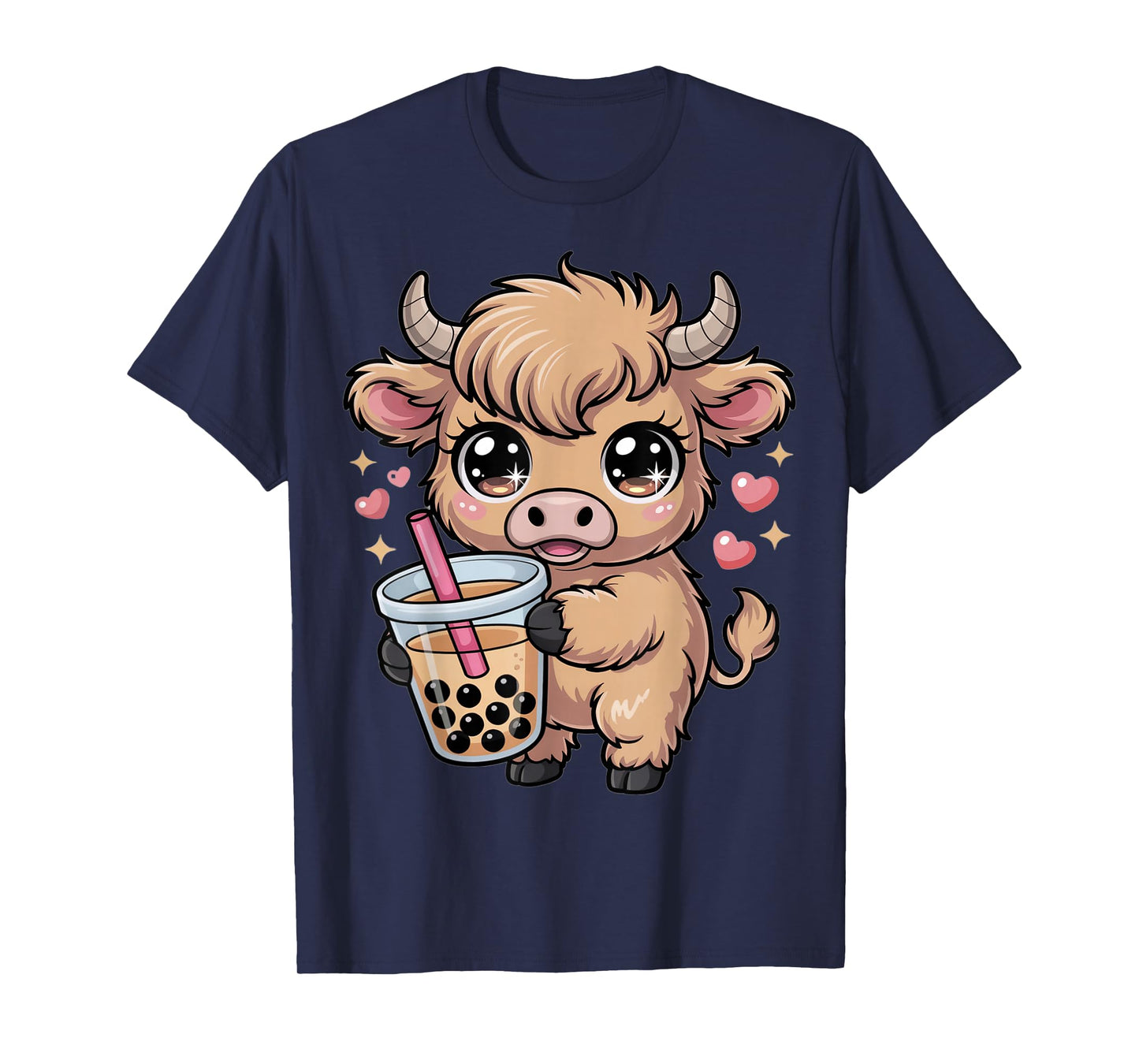 Cute Kawaii Highland Cow Drinking Bubble Tea Highland Cow T-Shirt