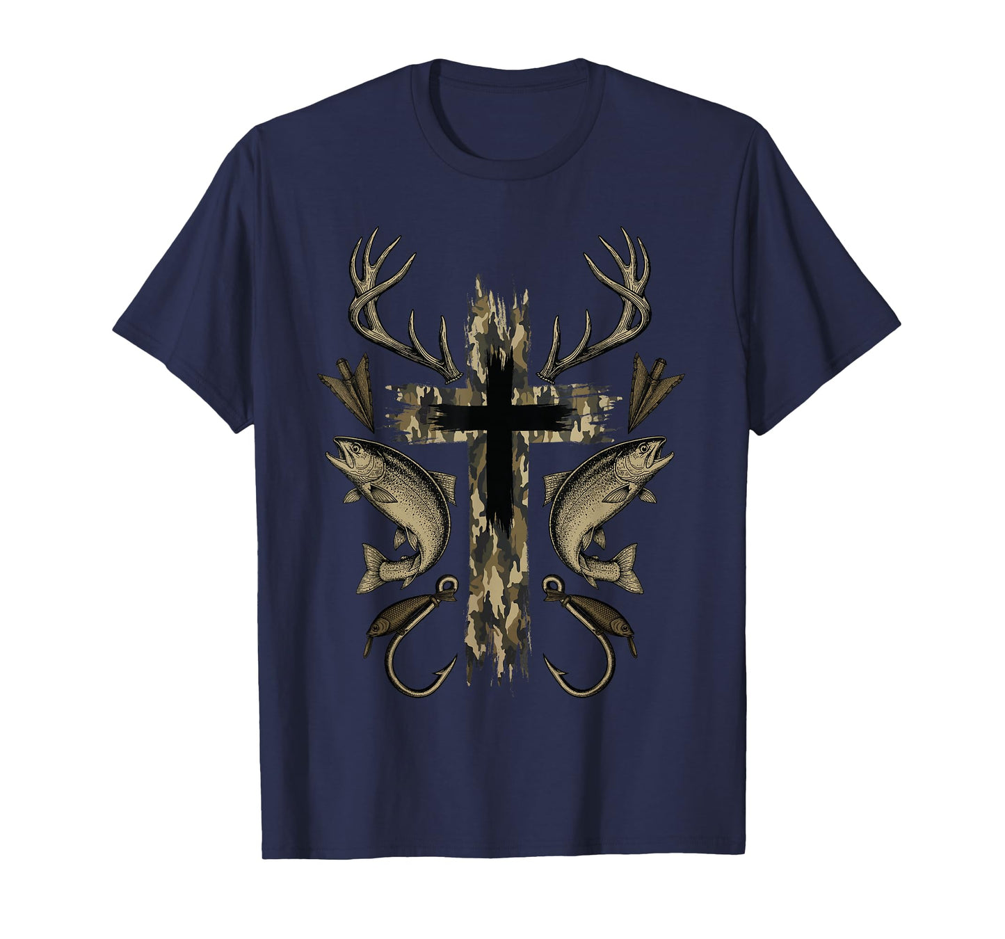 Cross Camo Fishing Hunting Christian Faith Hunter Fisherman T-Shirt