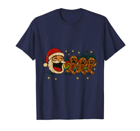 Ugly Knit Santa Chasing Gingerbread Funny Holiday T-Shirt