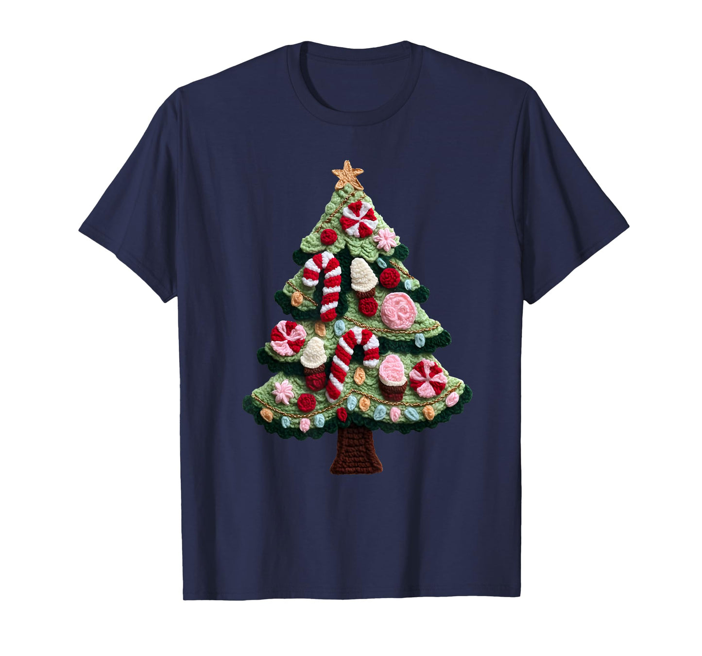 Christmas Tree Ornament Candy Cane Crochet Holiday Pajamas T-Shirt