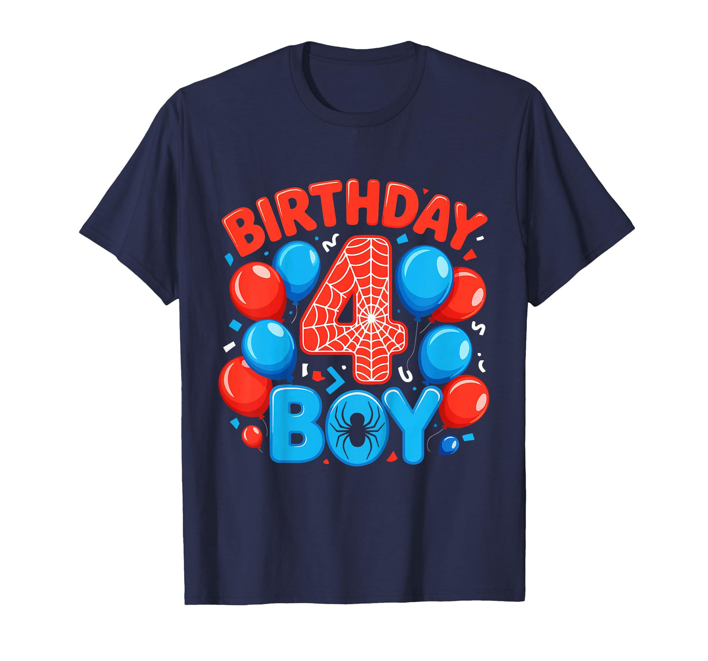 Kids 4th Birthday Spider Web 4 Year Old Boy Party T-Shirt