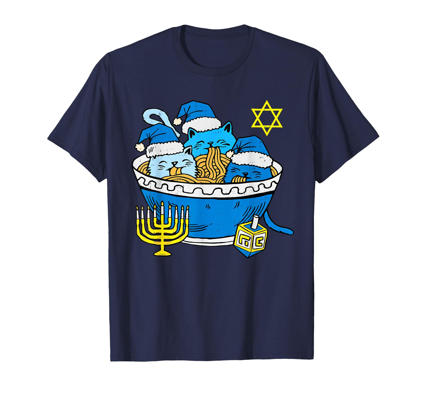 Hanukkah Cat Ramen Anime Kitten Meow Jewish Menorah Chanukah T-Shirt