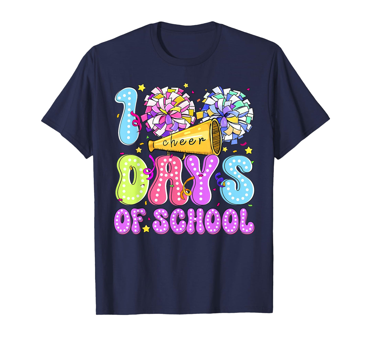 Colorful 100 Days of School Cheer Cheerleading Girl Women T-Shirt