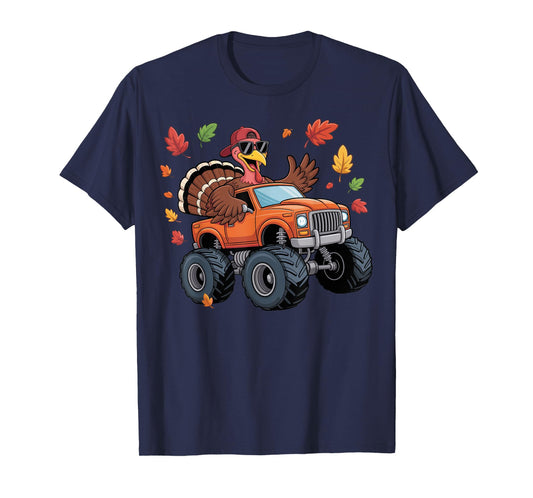 Thanksgiving Turkey Riding Monster Truck Boys Kids Youth T-Shirt