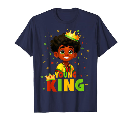 Black History Month Black Young King Afro Hair Kid Boys Men T-Shirt