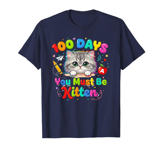 100 Days of School Kids Girls Cat Kitten Funny 100th Day T-Shirt