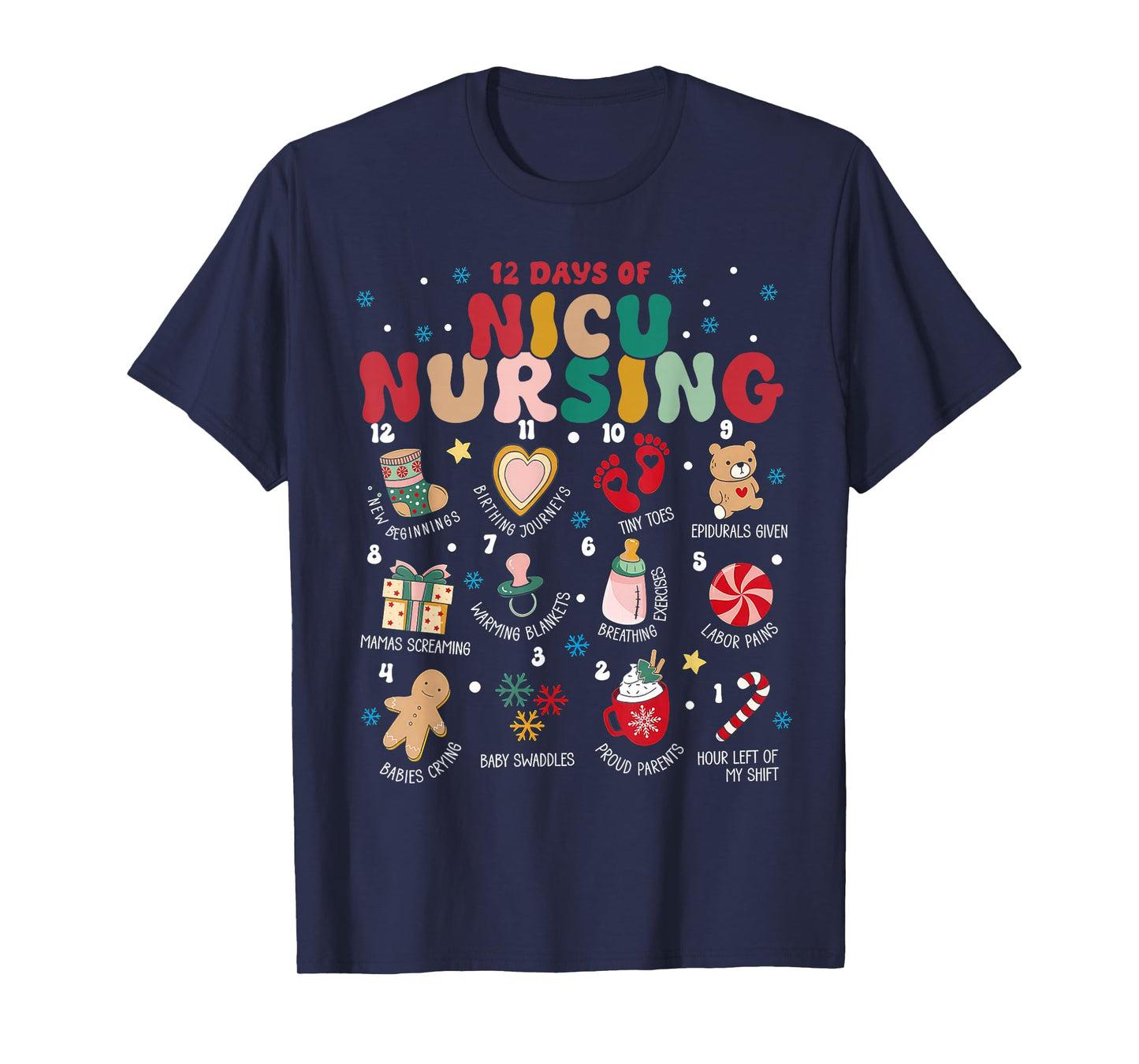 Cute 12 Days of Nicu Unit Nursing Funny Nicu Nurse Christmas T-Shirt