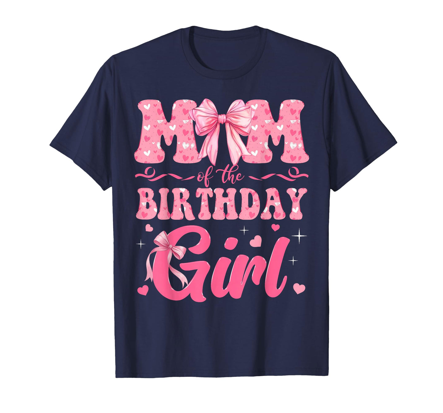 Mom of The Birthday Girl Family Pink Coquette Bow T-Shirt