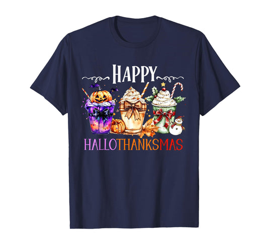 Happy Hallothanksmas Halloween Thanksgiving Christmas T-Shirt