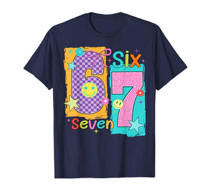 67 Leopard Checkered Funny Six Seven Meme 6-7 Girls Kids T-Shirt