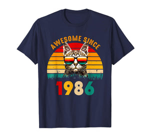 Awesome Since 1986, 1986 Retro Cool Cat, 40th Birthday T-Shirt
