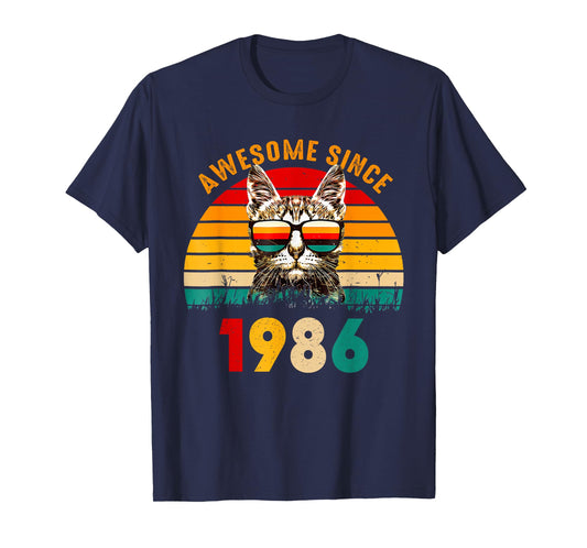 Awesome Since 1986, 1986 Retro Cool Cat, 40th Birthday T-Shirt