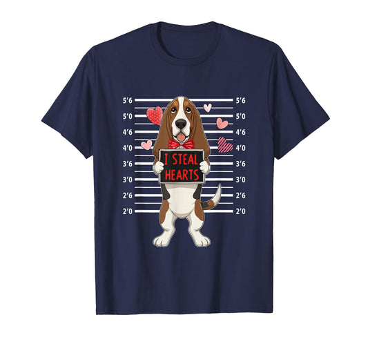 I Steal Cute Hearts Valentine's Day Basset Hound Lover Owner T-Shirt