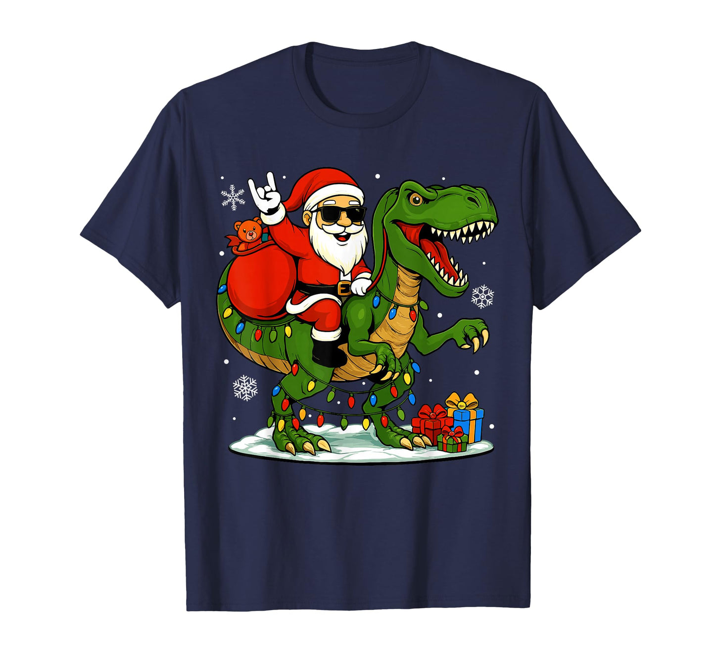 Funny Santa Riding Dinosaur T rex Christmas Santa Dinosaur T-Shirt