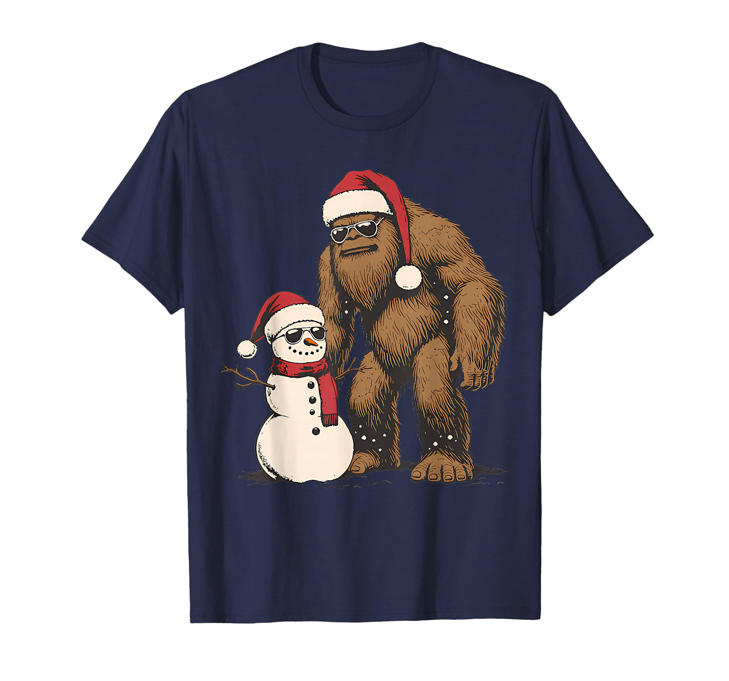 Santa Bigfoot Christmas Tree Xmas Lights Boys Men Sasquax T-Shirt