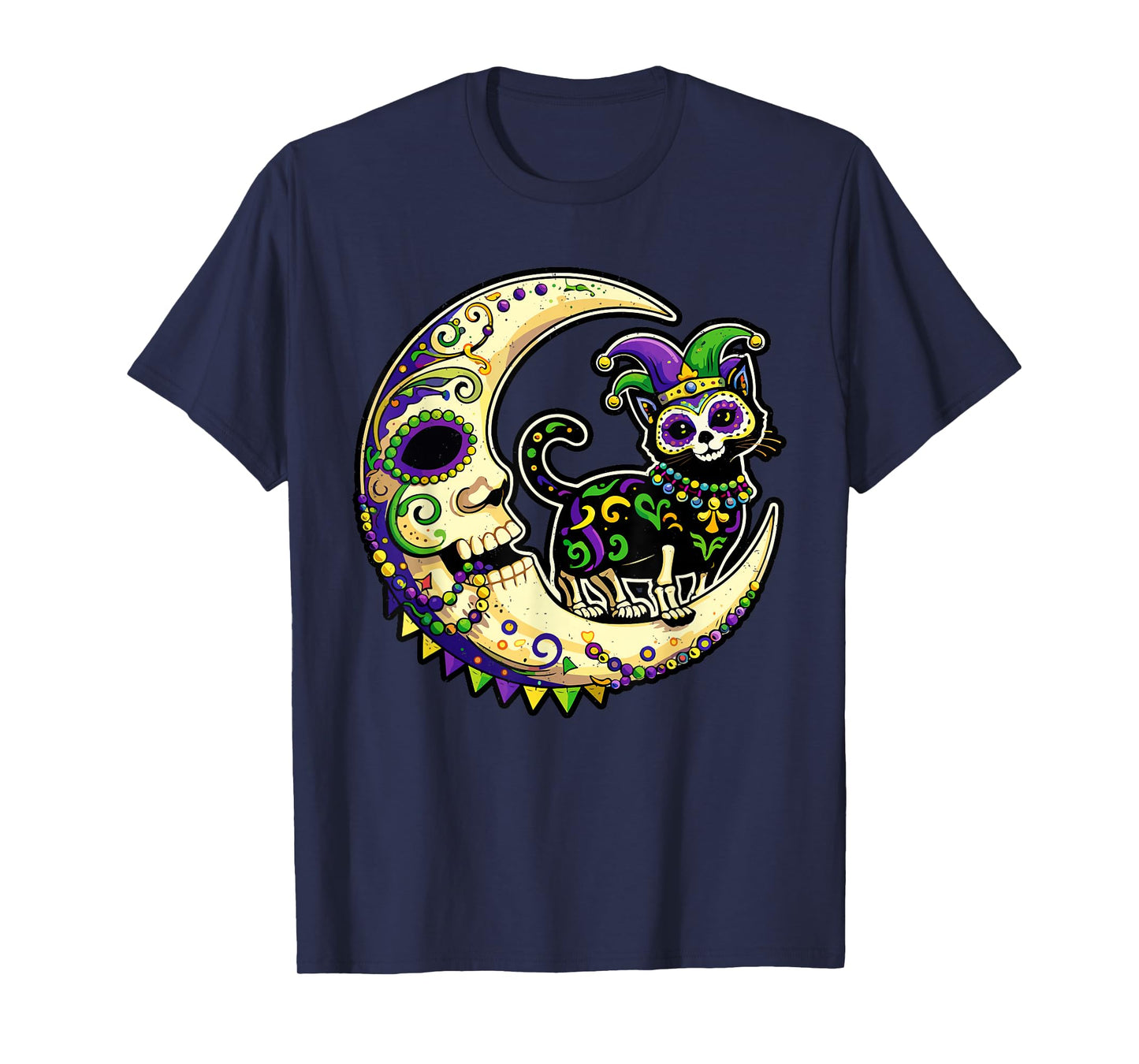 Mardi Gras Moon Cat New Orlean Louisiana Party Design T-Shirt